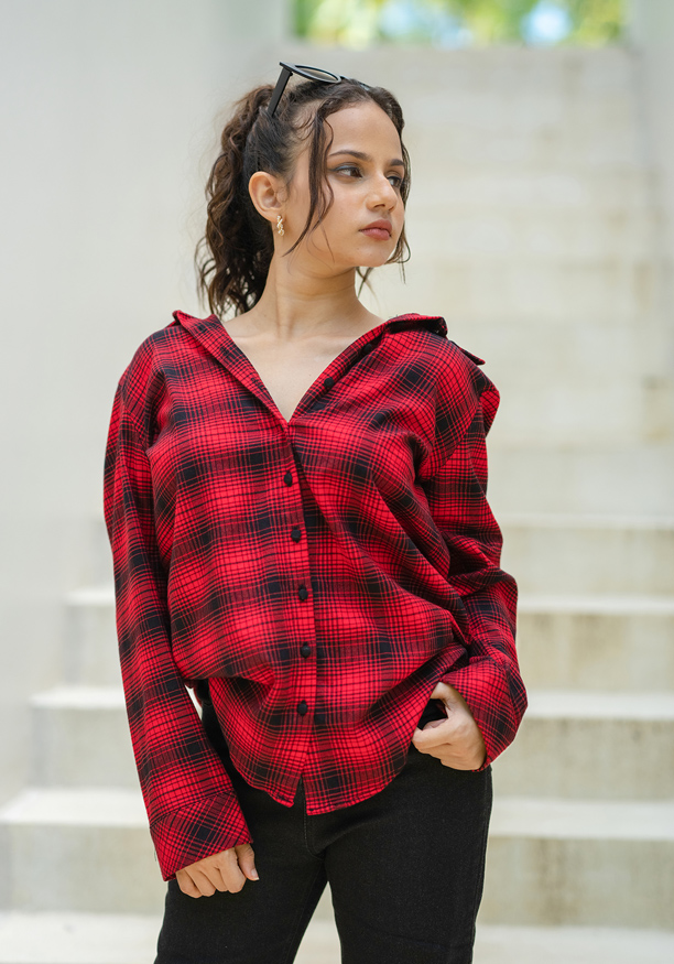 LISA RED CHECK BLOUSE